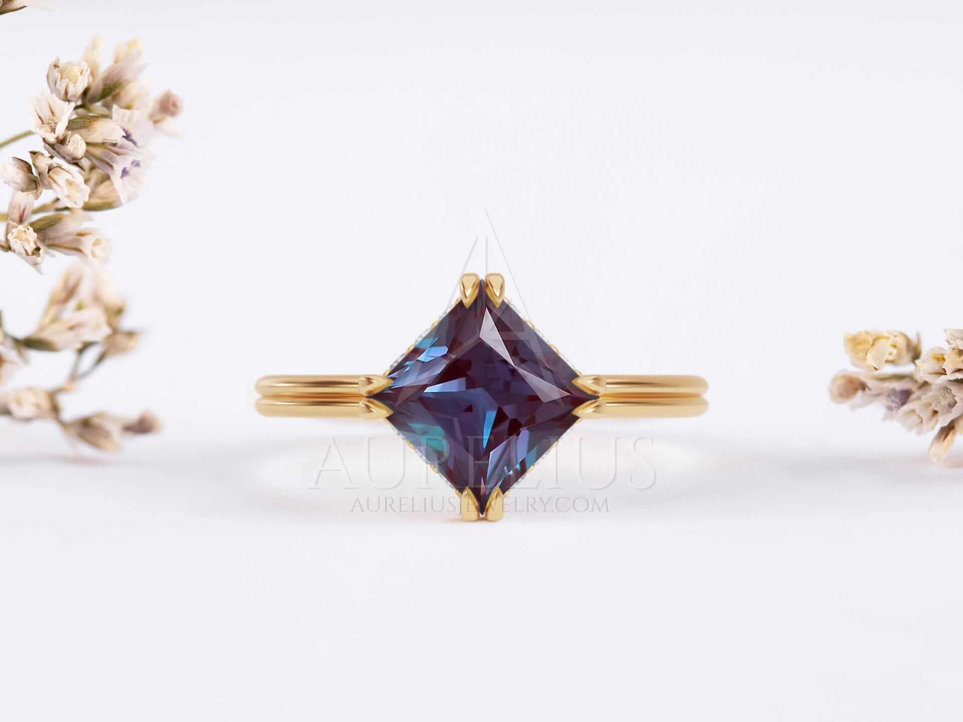 Alexandrite Princess Cut Engagement Ring - Alma