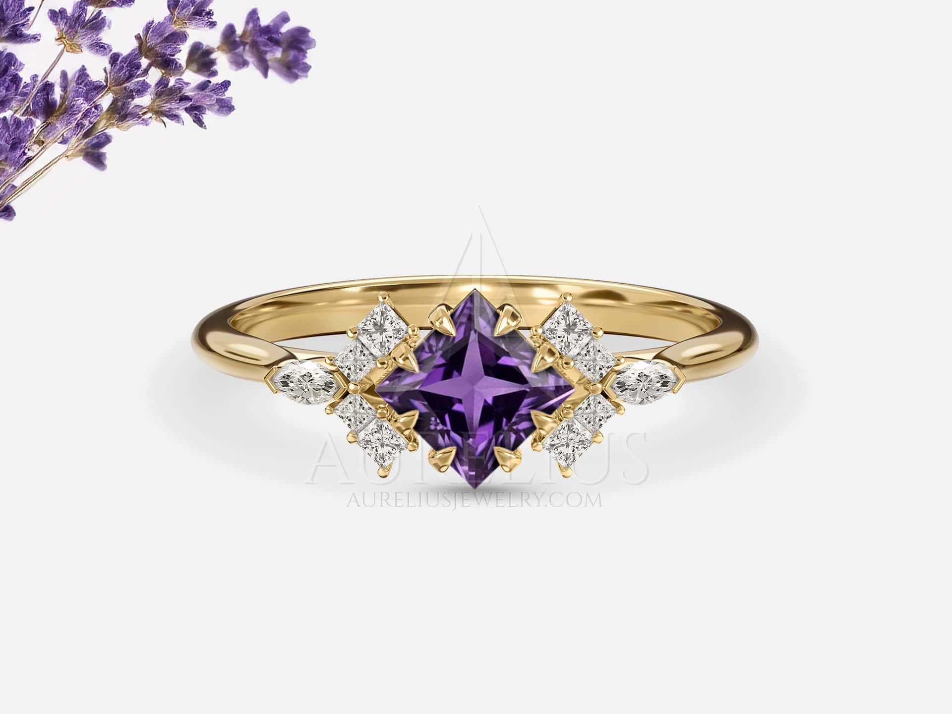 Princess Cut Amethyst Engagement Ring - Amelie