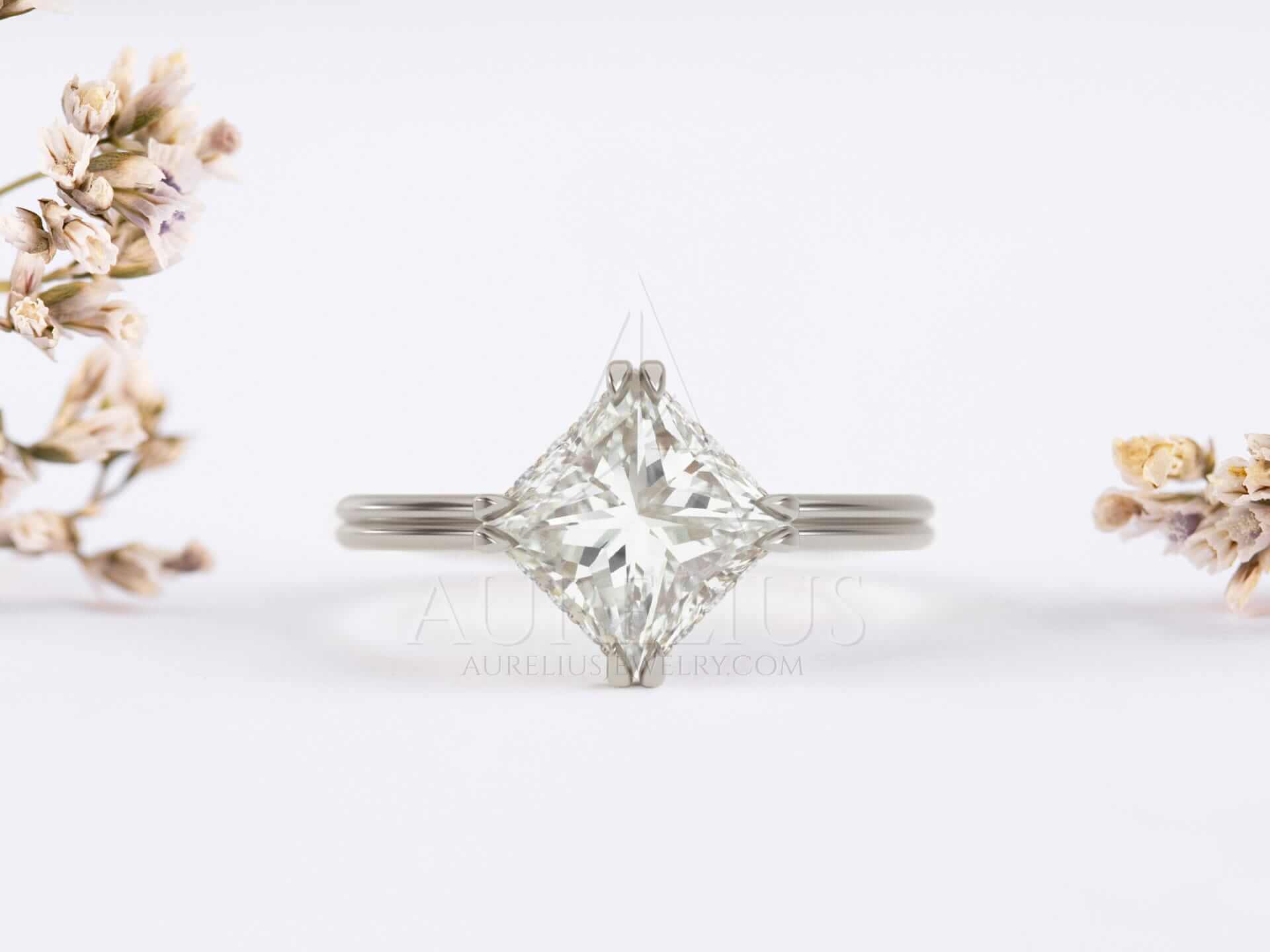 Princess Cut Moissanite Hidden Halo Engagement Ring - Lydia