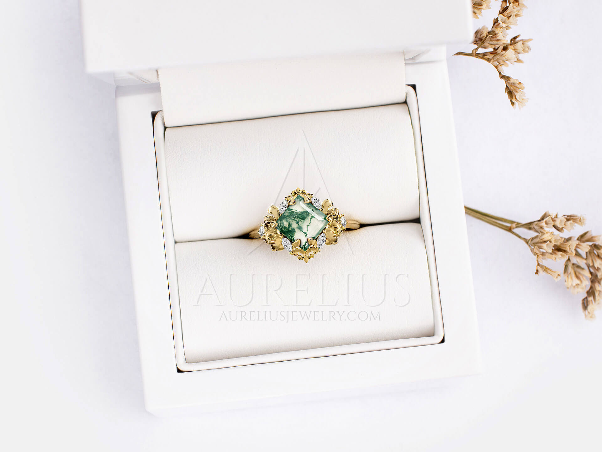 Gold Statement Ring with Princess Moss Agate - Miriam - Image 3