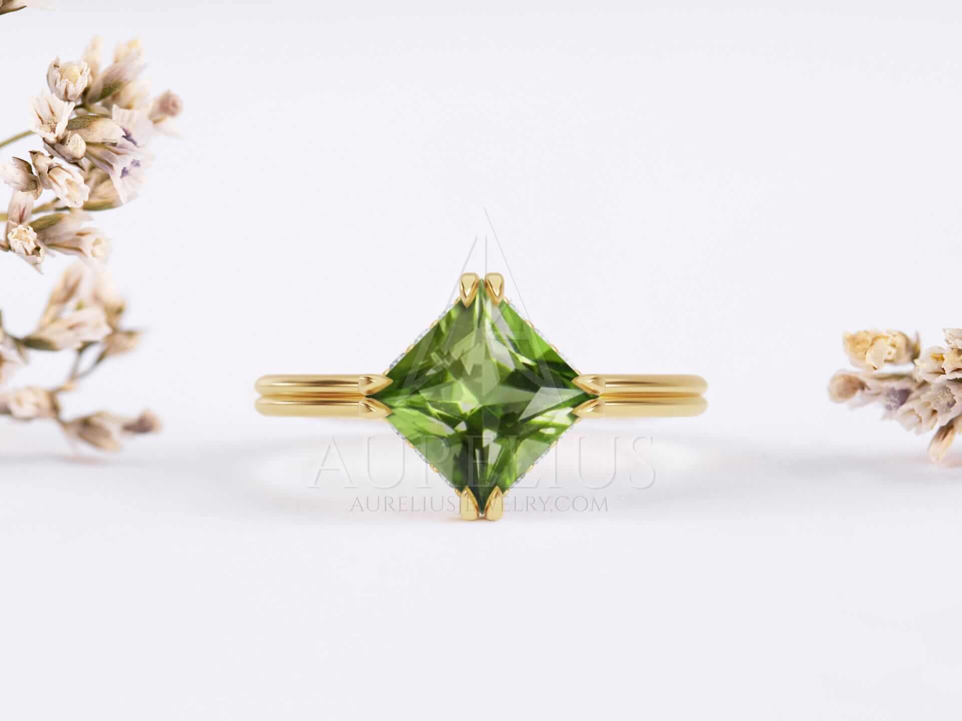 Peridot Engagement Ring Princess Cut - Daphne