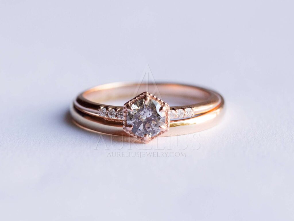 ronda sal y pimienta diamante conjunto de anillos