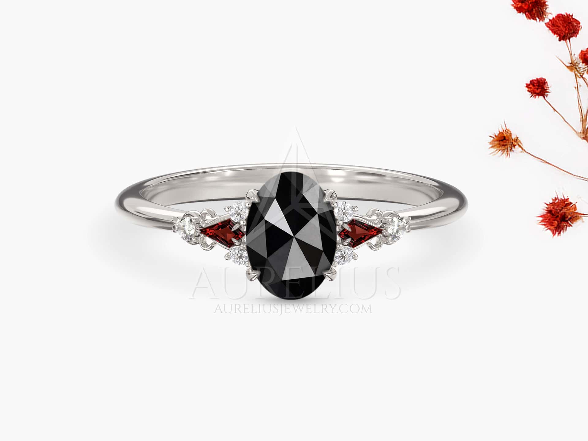 Rose Cut Engagement Ring with Onyx - Rubea