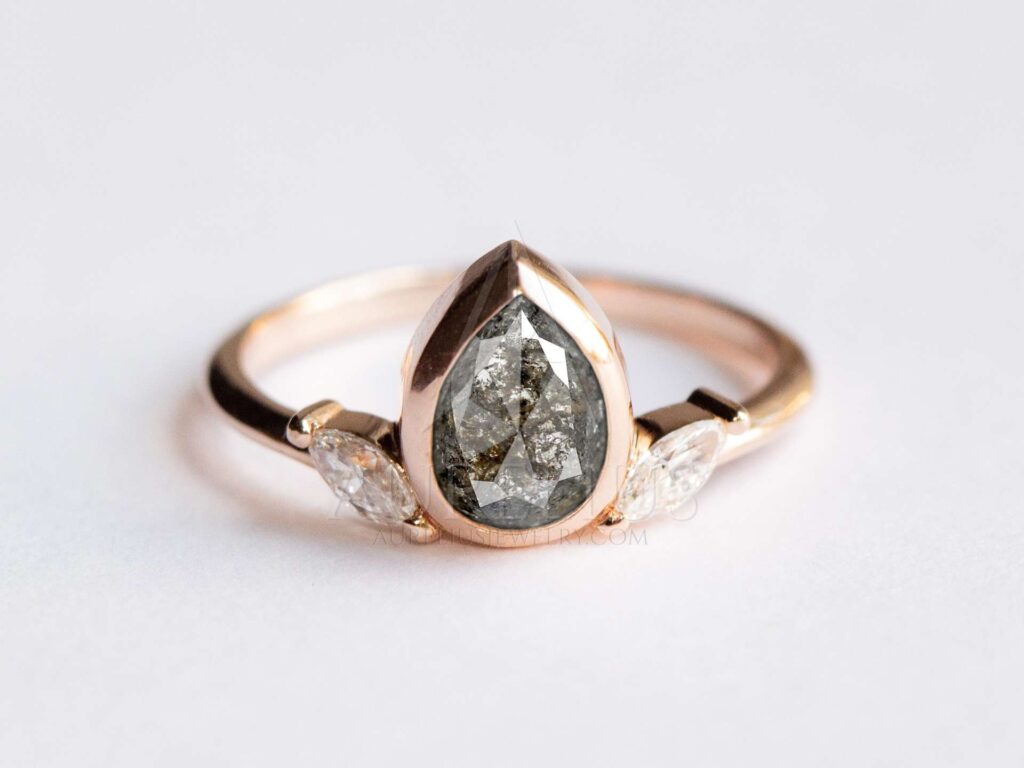Roségold birnen Salz und Pfeffer Diamant Ring