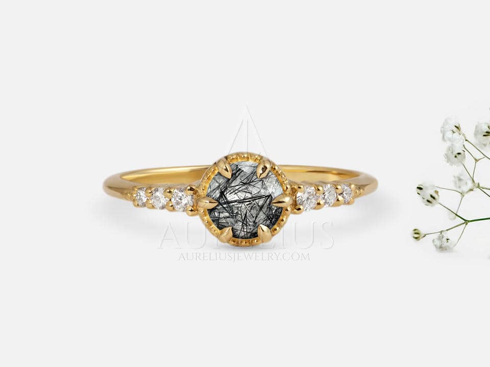 Vintage Inspired Black Rutilated Quartz Ring - Robin