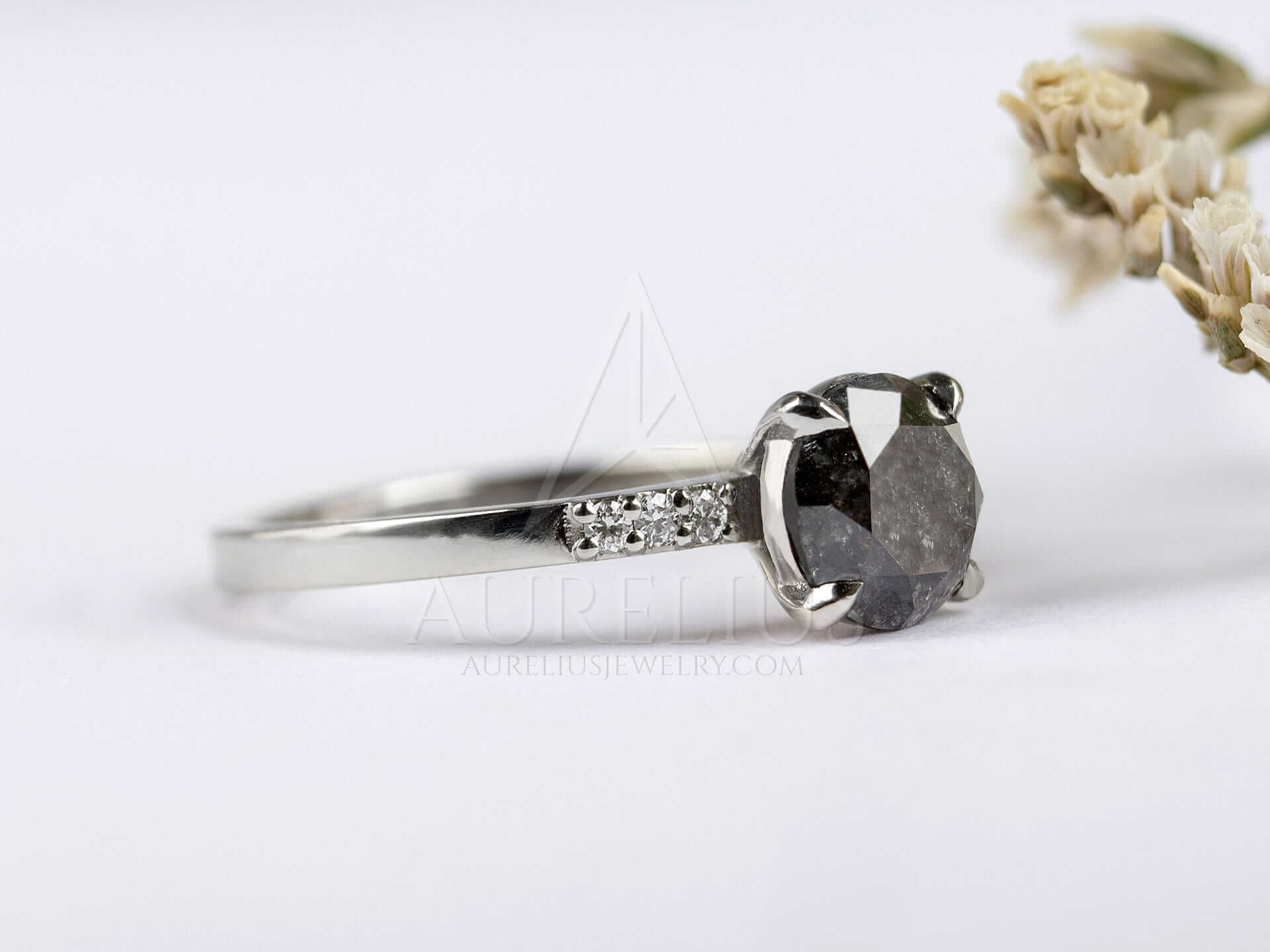 Round Engagement Ring with Salt and Pepper Diamond - Annabelle - Image 4