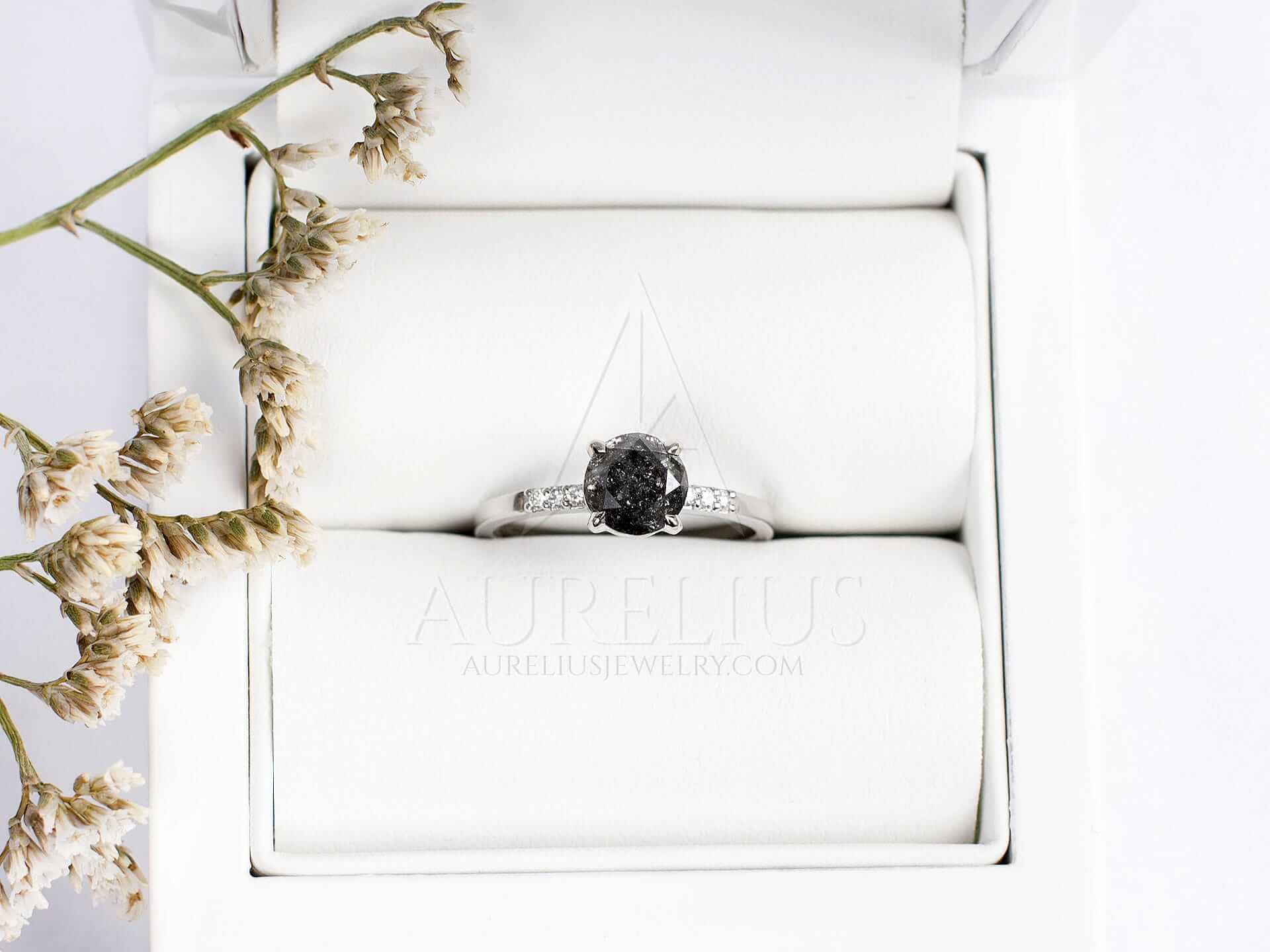 Round Engagement Ring with Salt and Pepper Diamond - Annabelle - Image 3