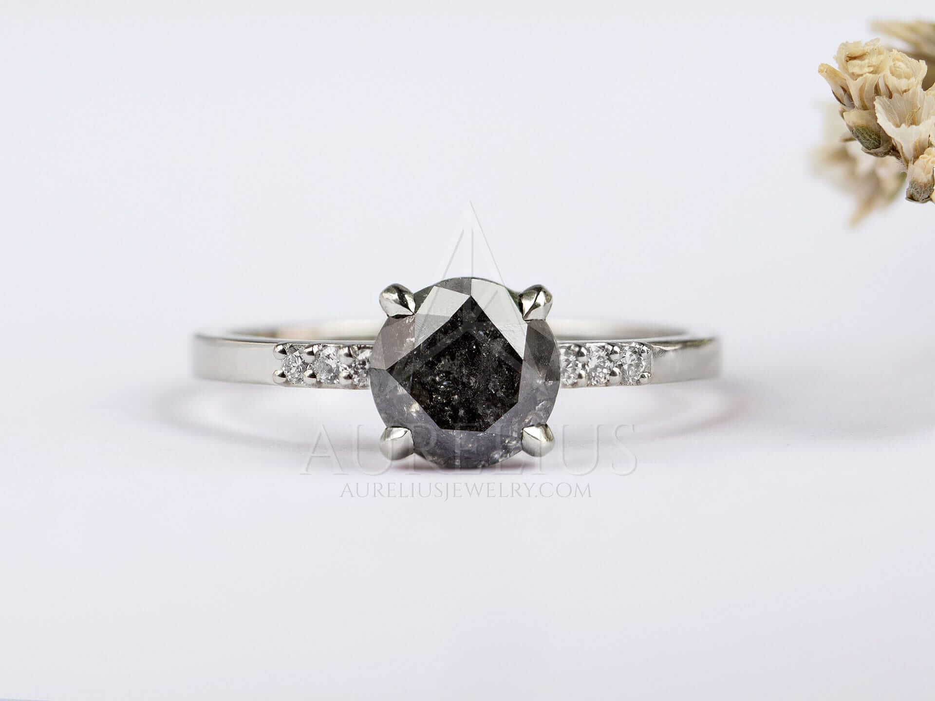 Round Engagement Ring with Salt and Pepper Diamond - Annabelle