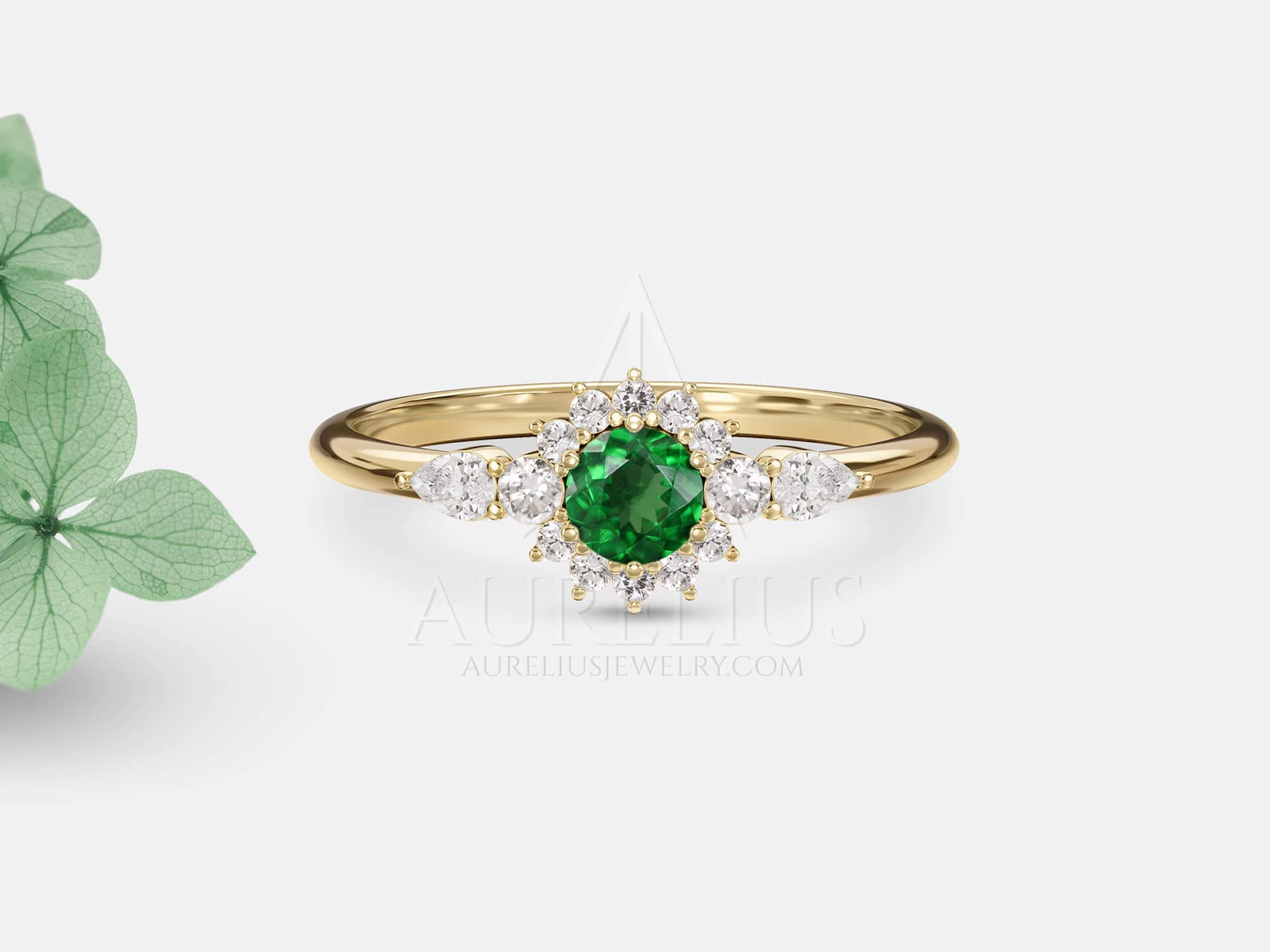 Tsavorite Round Halo Engagement Ring - Wendy