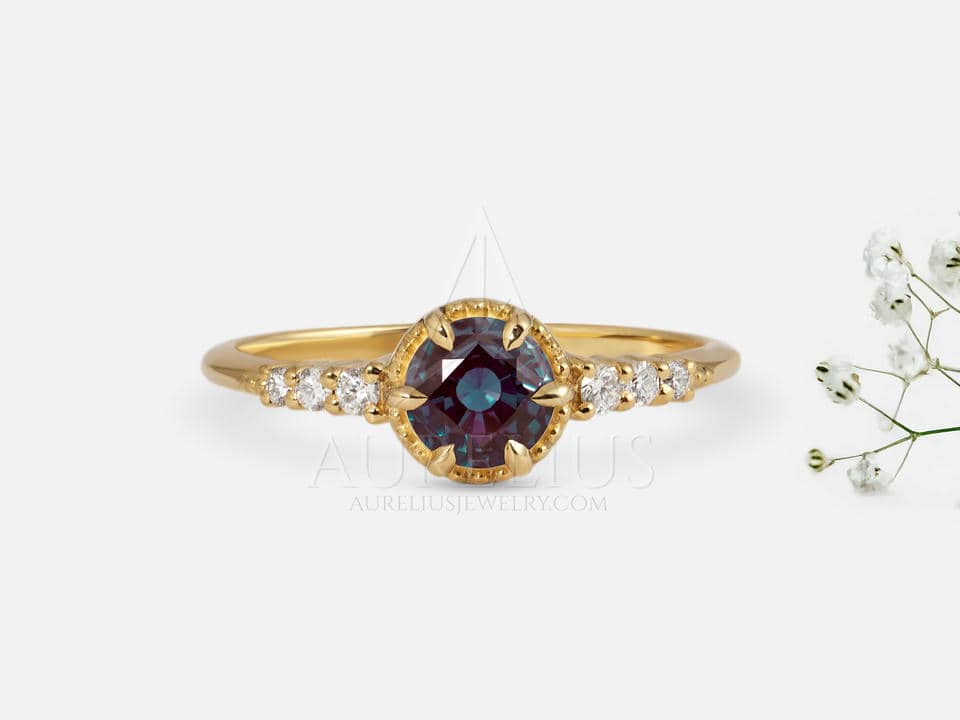 Simple Engagement Ring with Round Alexandrite - Aleah