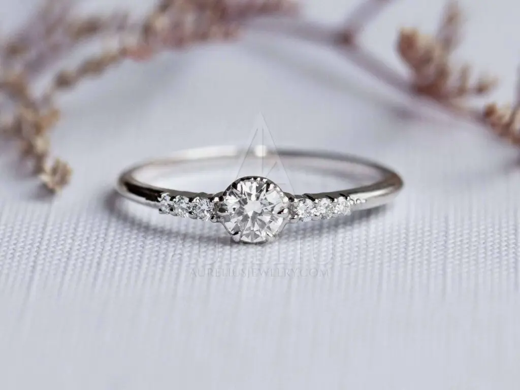 Victorian Round Halo Diamond Ring .34 Cttw 14k White Gold 494A