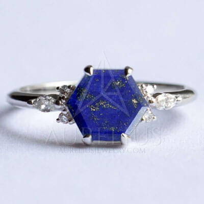 hexagon lapis lazuli engagement ring