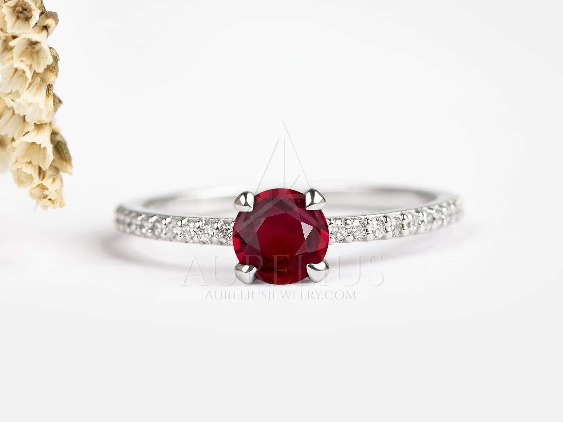 Ruby Engagement Ring with Diamond Eternity Band - Clara