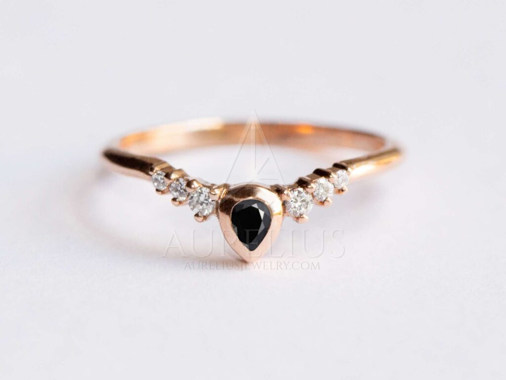 růže zlato Černá diamant svatební prsten