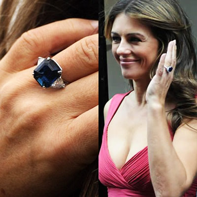 Elizabeth Hurley zásnubní prsten safír