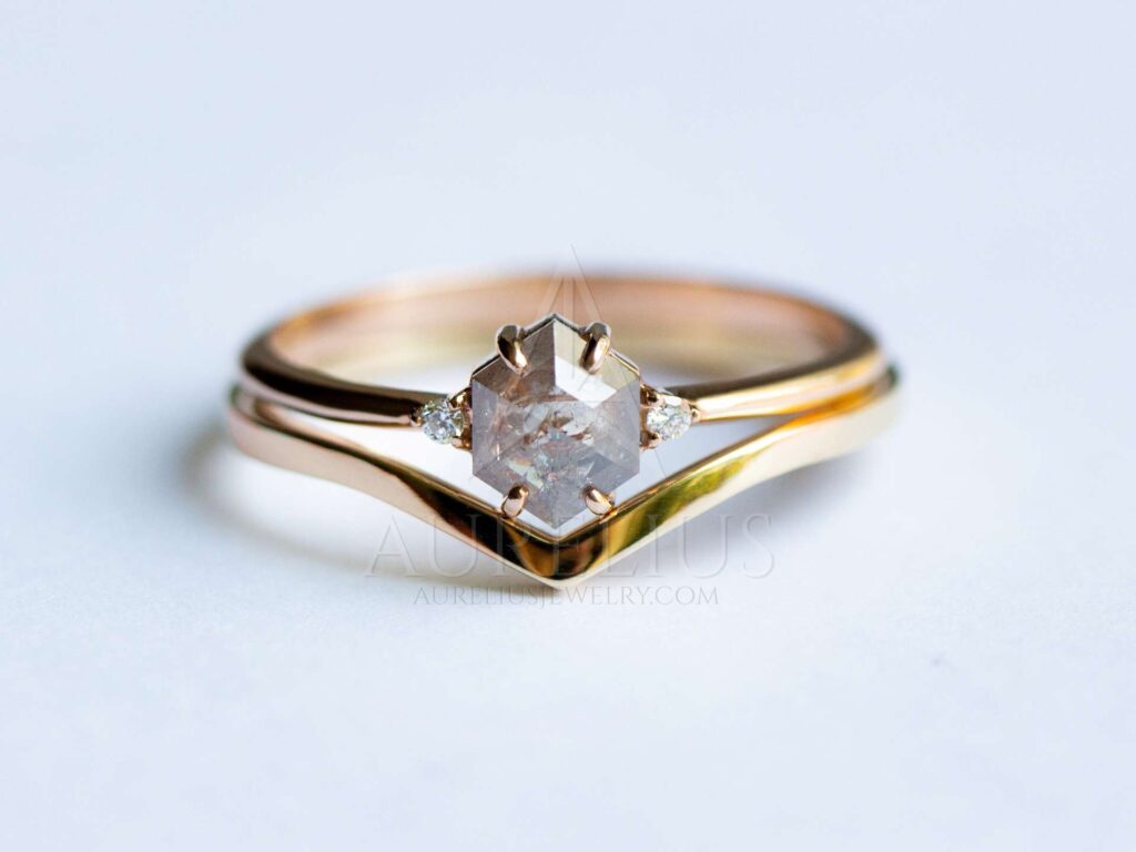 sal y pimienta diamante conjunto de anillos de compromiso