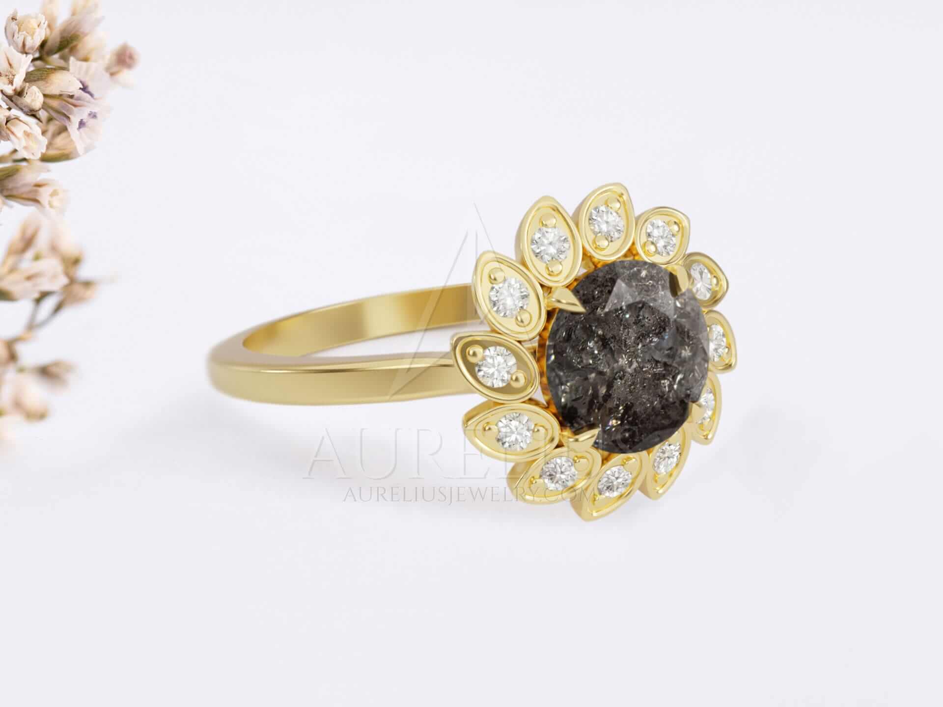 Sunflower Engagement Ring with Halo - Helia - Image 3