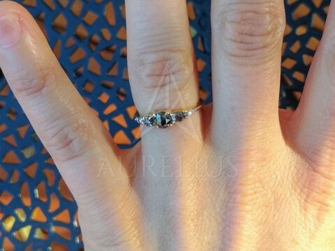 Rose Cut Salt and Pepper Diamond Cluster Engagement Ring