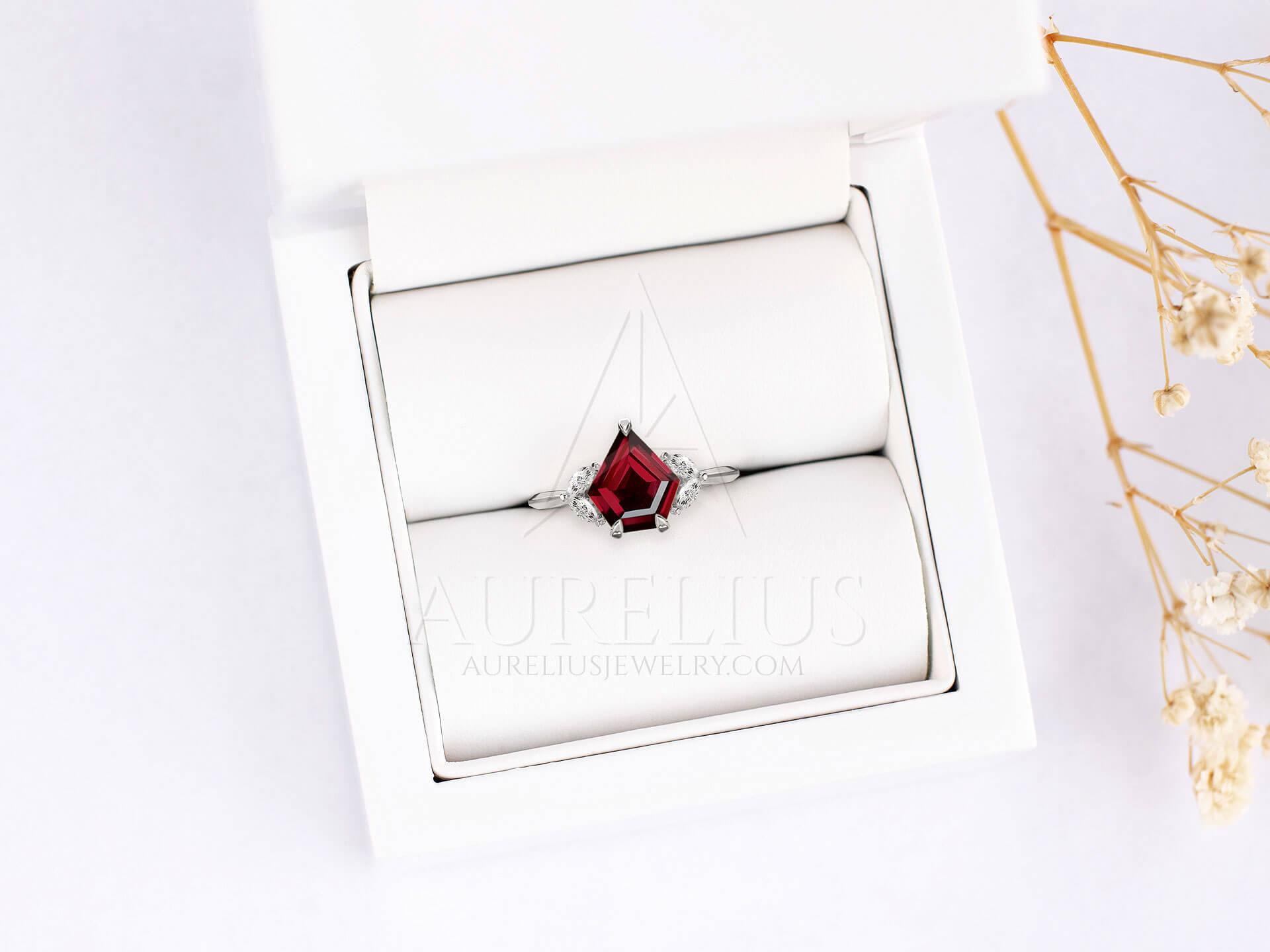 Shield Cut Garnet Engagement Ring - Guinevere - Image 3