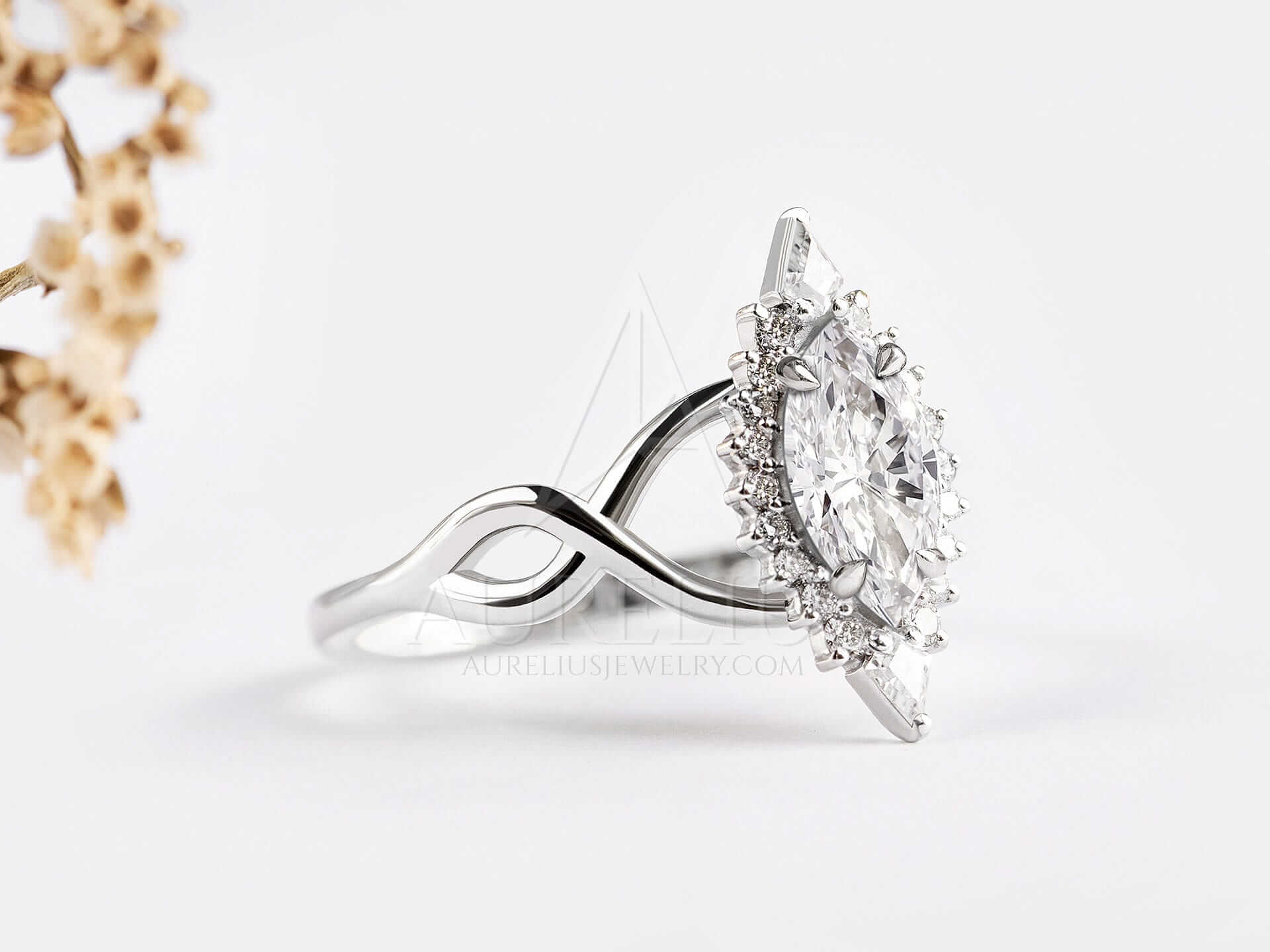 Halo Marquise Cut Engagement Ring with Lab Grown Diamond - Elisa - Image 4