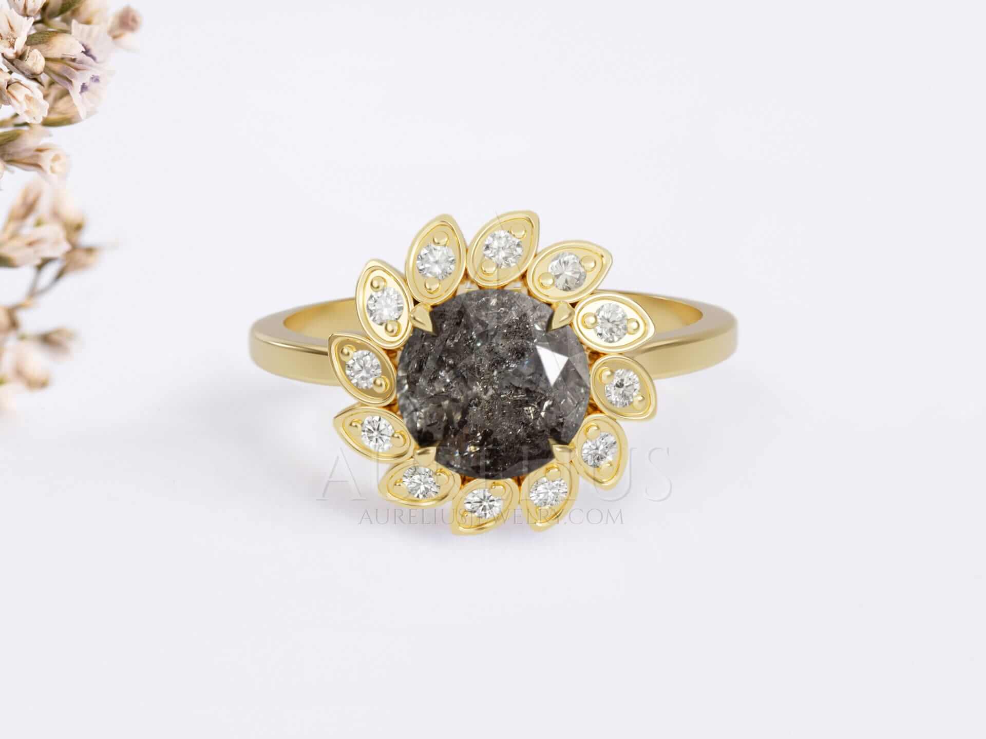 Sunflower Engagement Ring with Halo - Helia