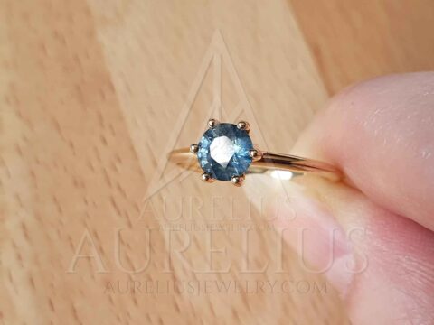 Round Teal Sapphire Solitaire Ring