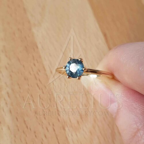 Round Teal Sapphire Solitaire Ring photo review
