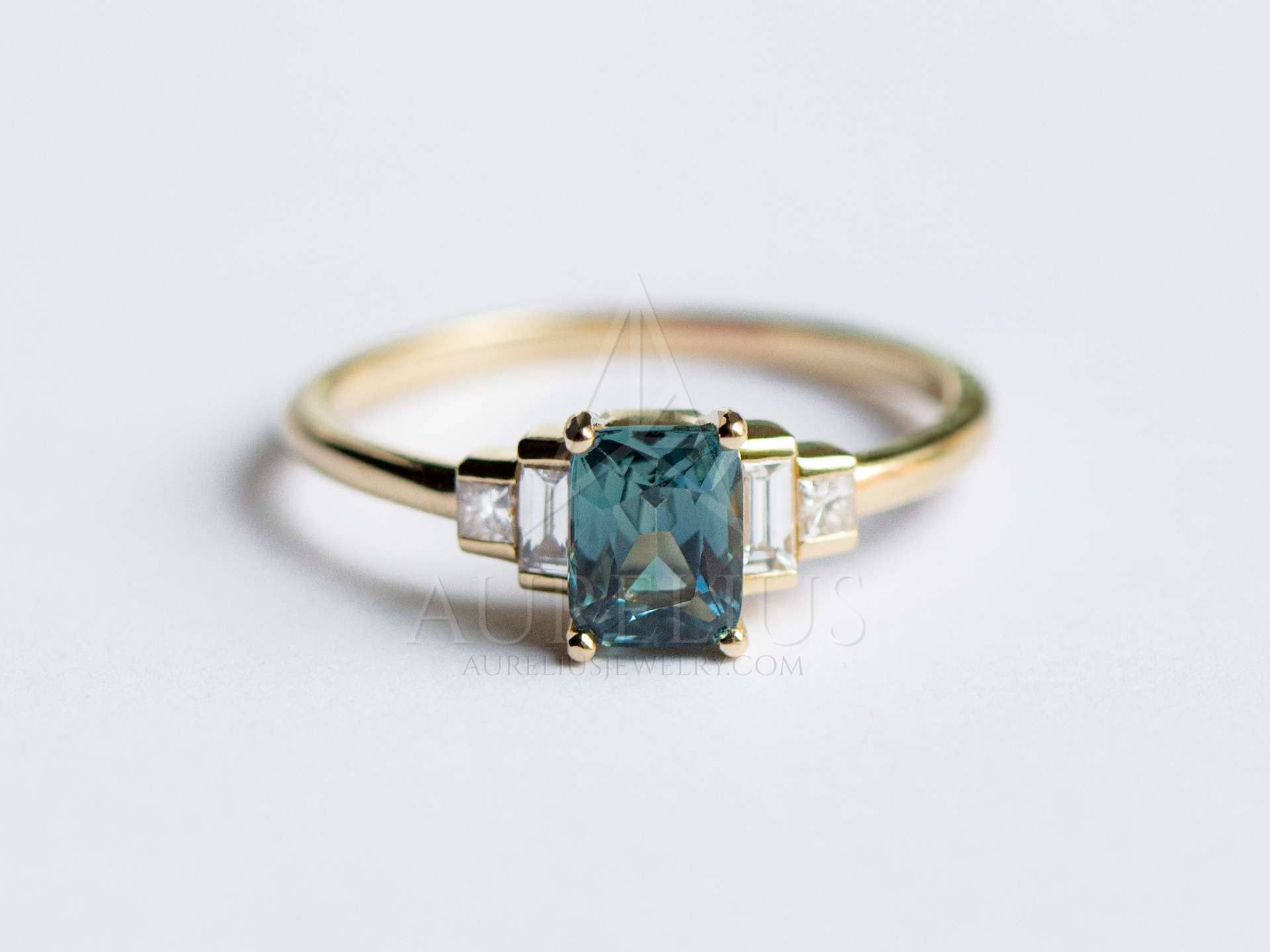 Teal Sapphire And Baguette Diamond Ring Aurelius Jewelry