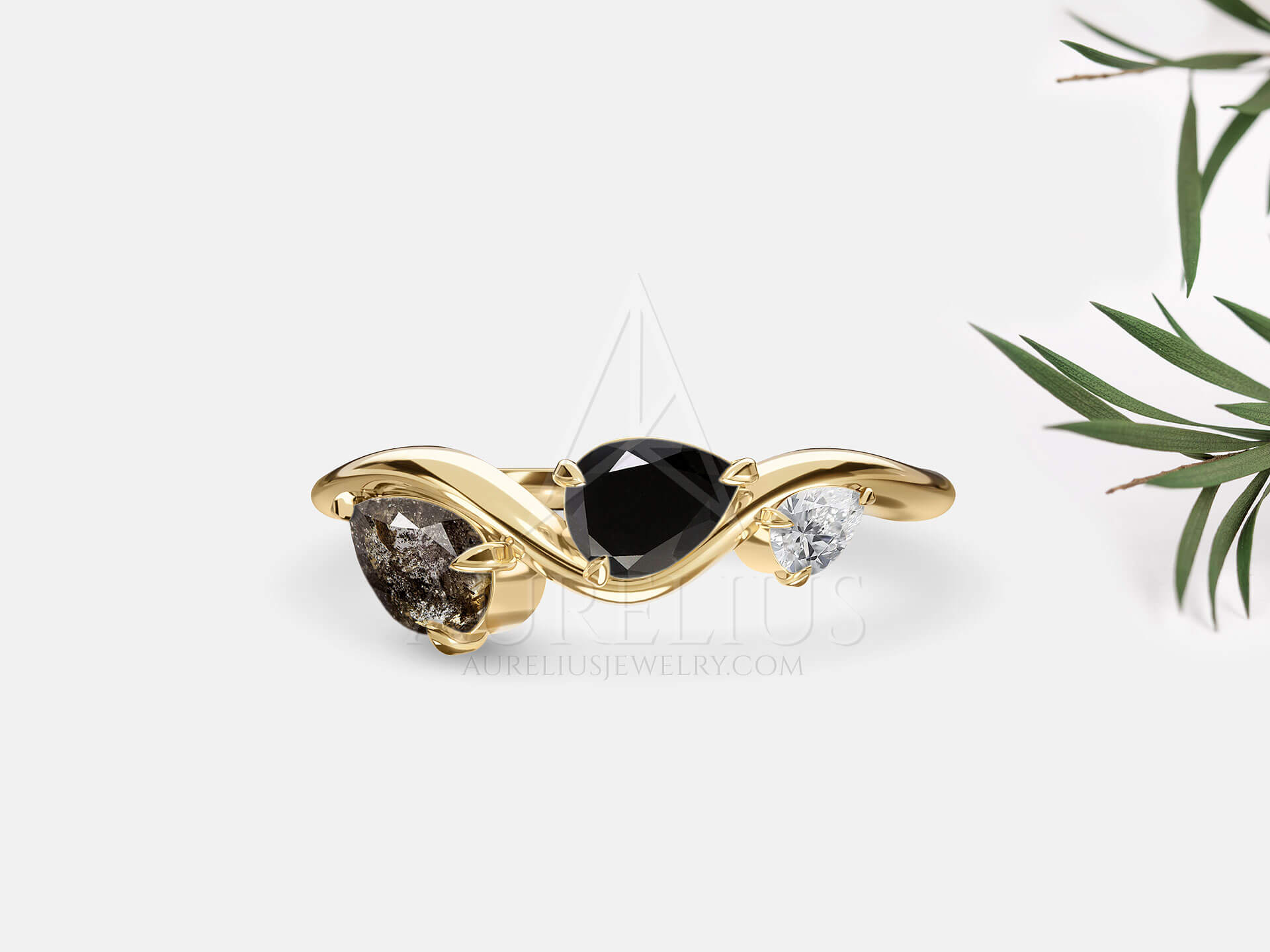 Three Stone Pear Wedding Ring - Trinity