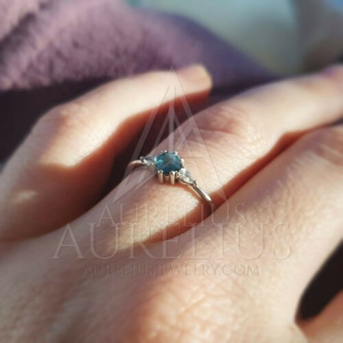 Three-Stone Teal Sapphire and Pear Diamond Ring photo review