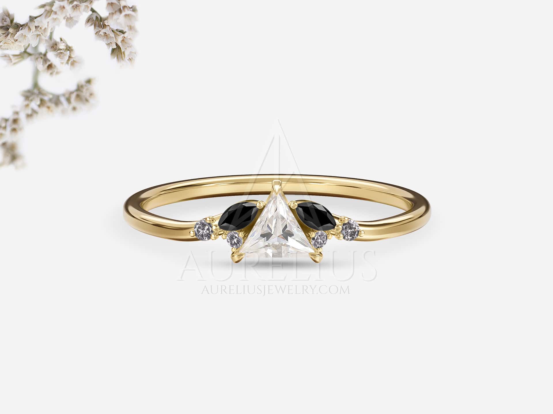 Triangle Engagement Ring with Moissanites - Triliana