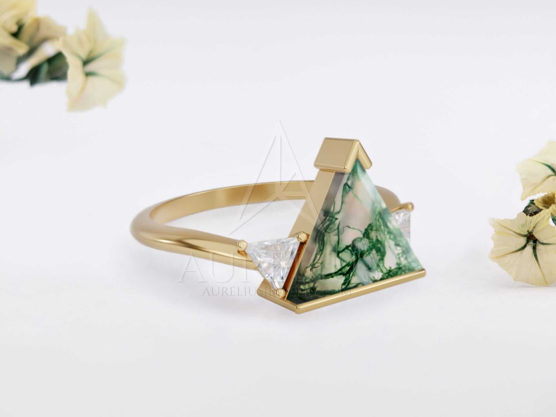 Triangle Engagement Ring with Moss Agate - Trina - Image 3