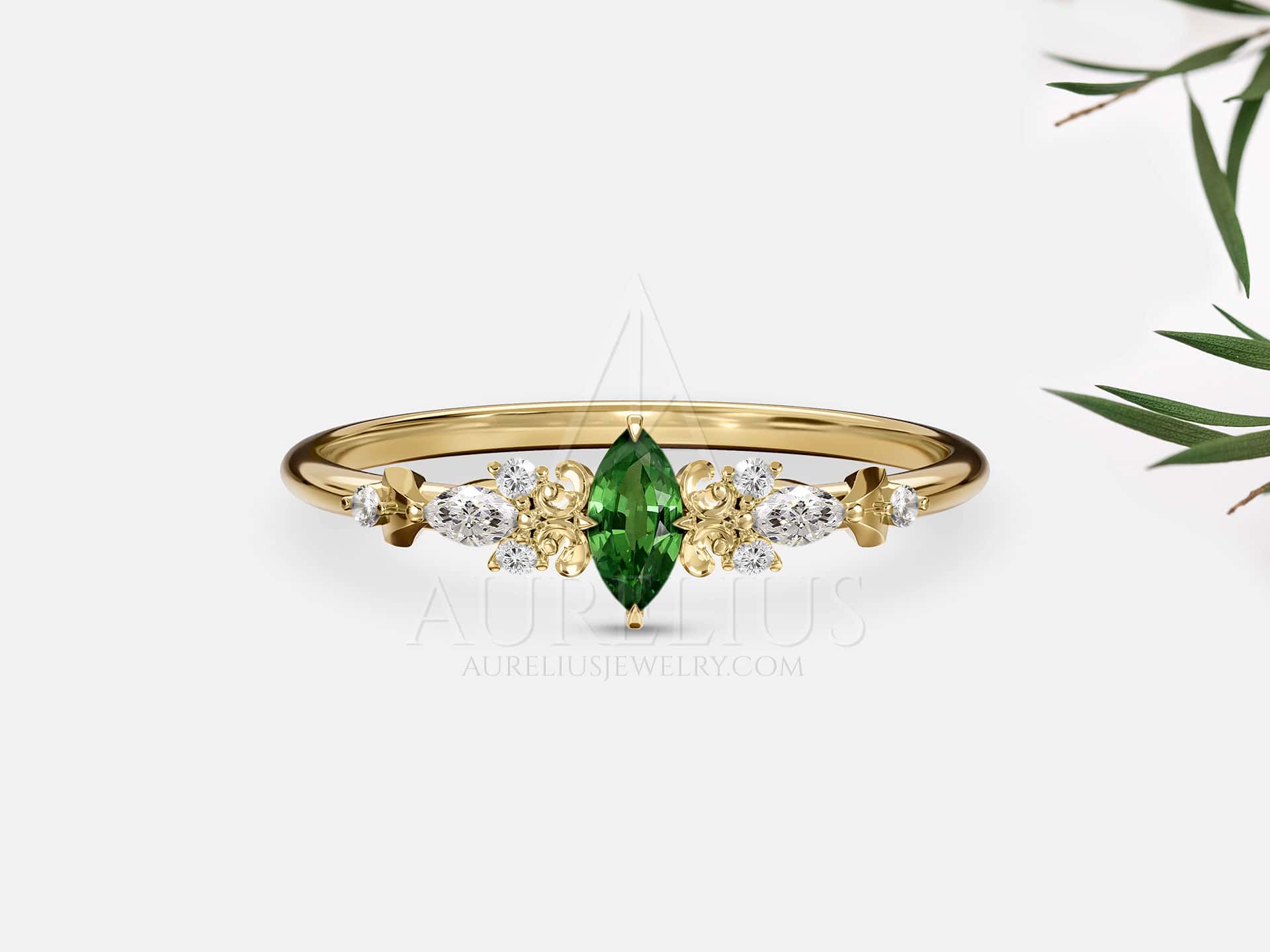 Tsavorite Engagement Ring Marquise Cut - Sara