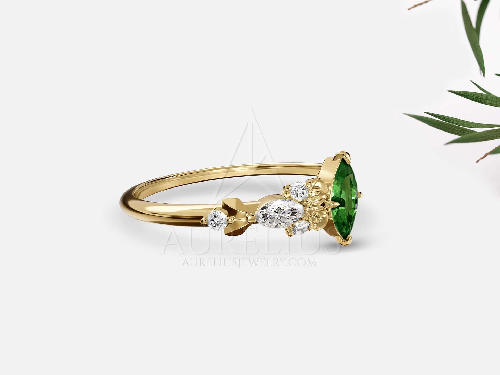 Tsavorite Engagement Ring Marquise Cut - Sara - Image 4