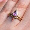 turmalín granát svatební prsten sada na ruka