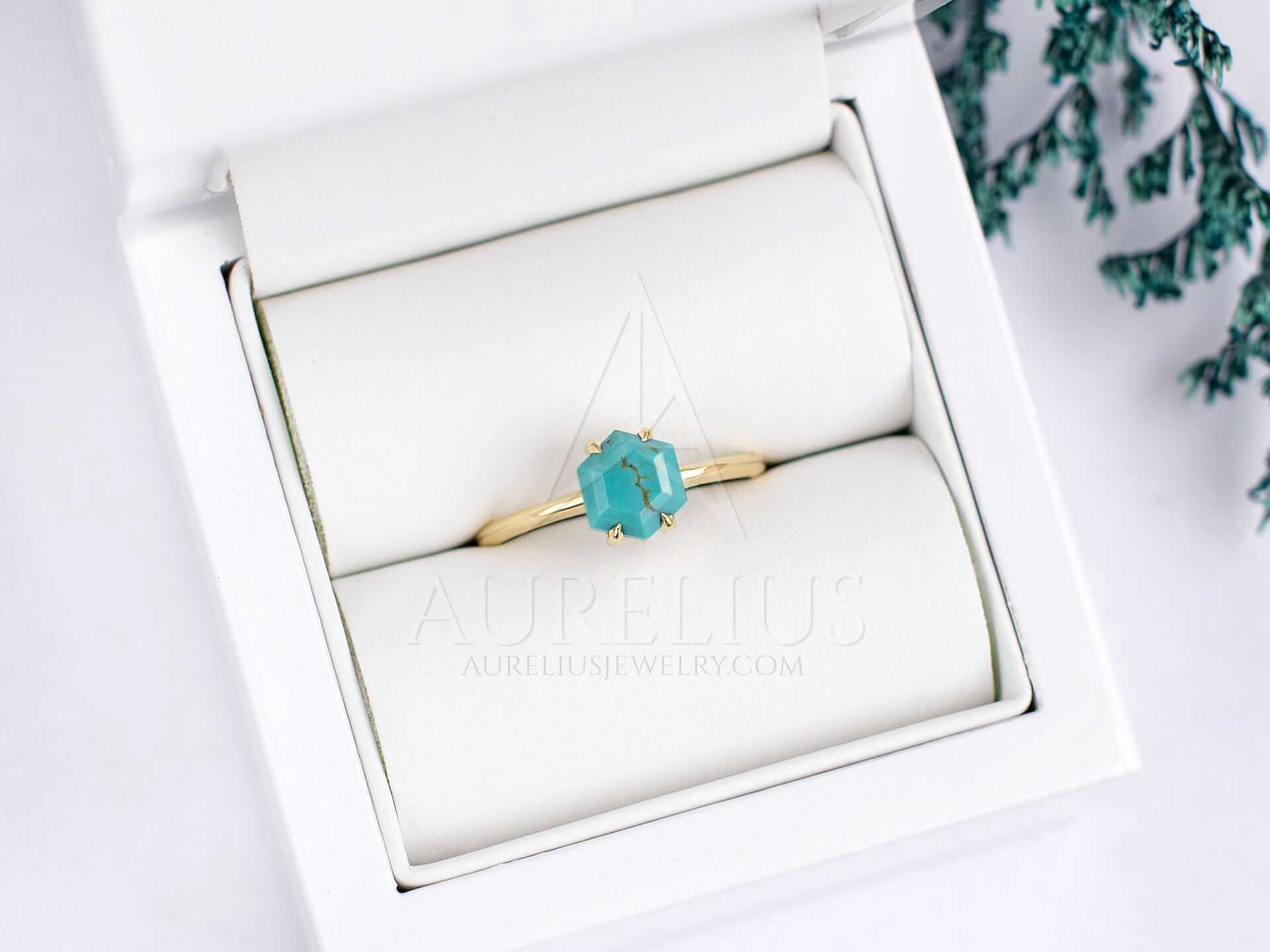 Turquoise Engagement Ring Hexagon Cut - Aria - Image 3