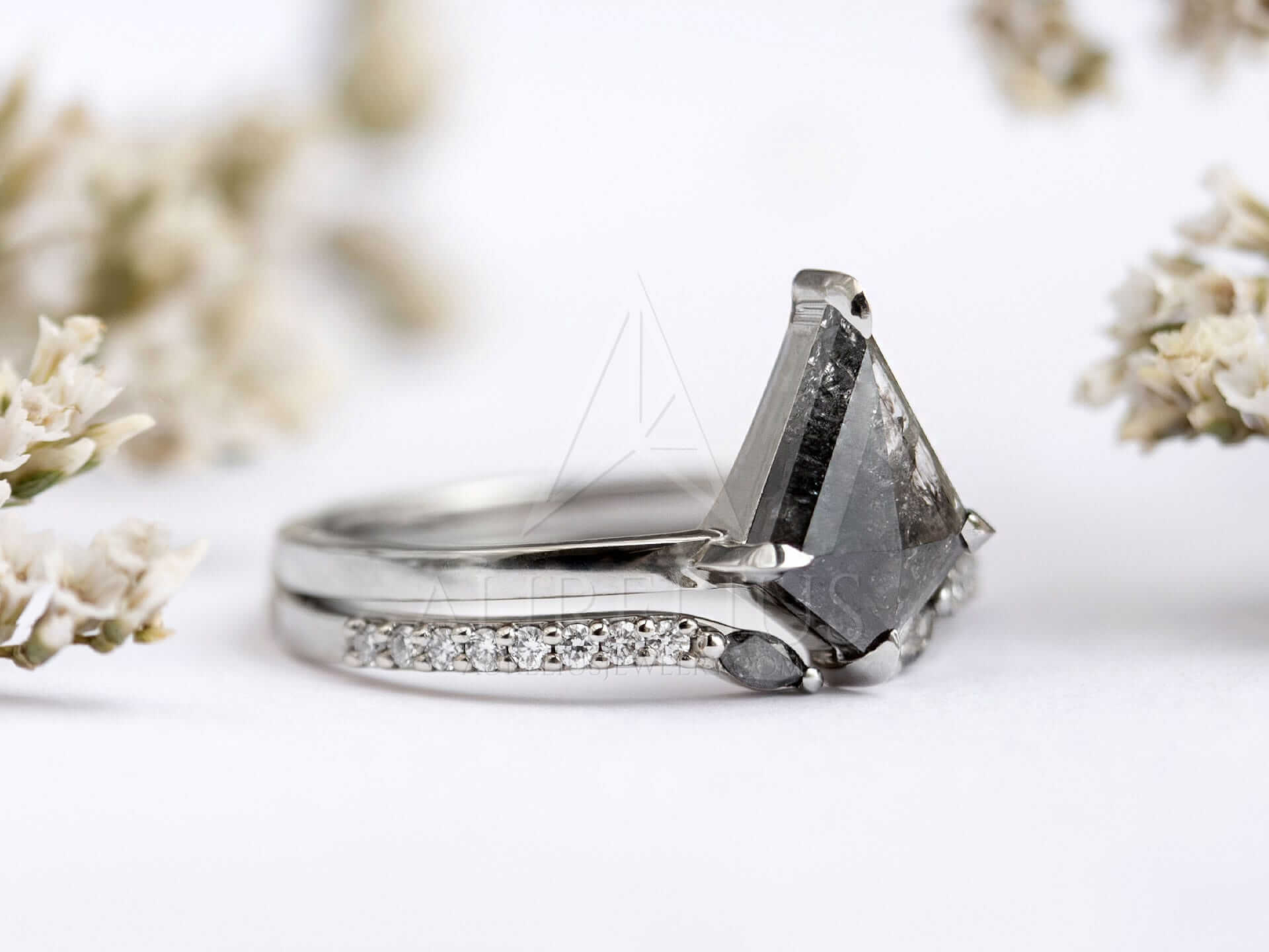 Kite Shaped Engagement Ring Set with Open Eternity Band - Griselda - Image 5