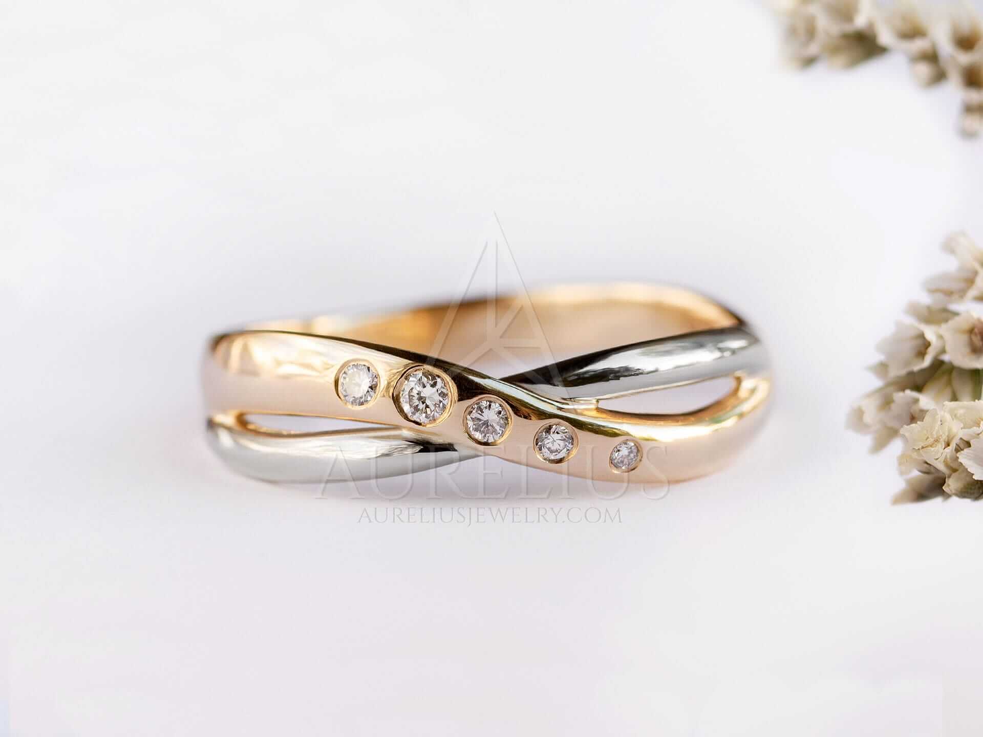 Two Tone Wedding Ring with Diamonds - Miranda