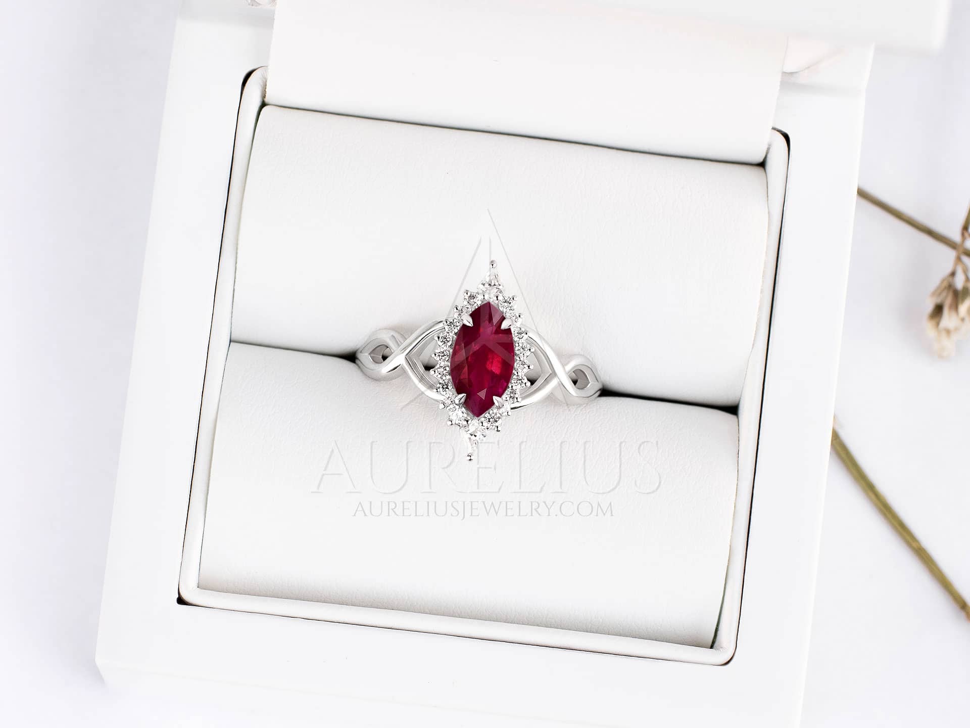 Marquise Halo Ruby Engagement Ring - Kaia - Image 3
