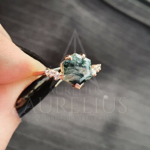 Vera Rose Gold Hexagon Moss Agate Ring photo review