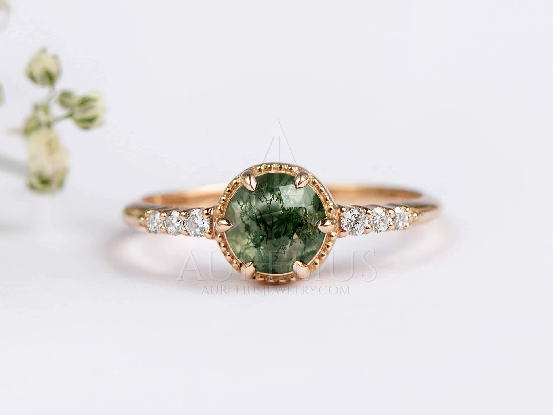 Vintage Inspired Moss Agate Ring - Margot