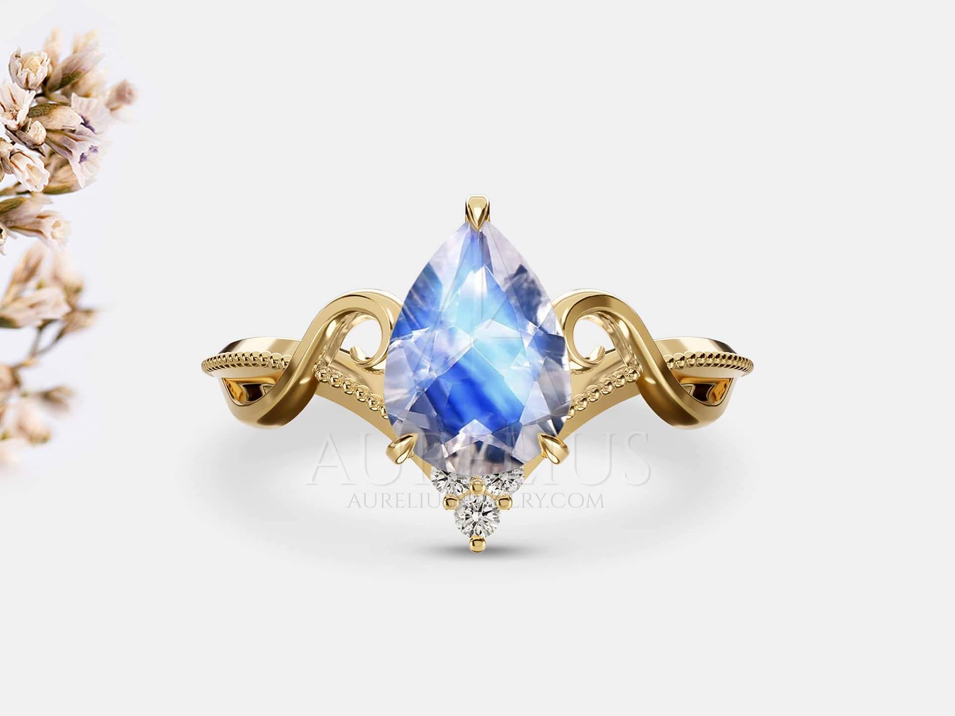 Vintage Style Pear Moonstone Ring - Celeste