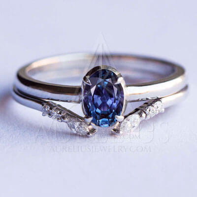 alexandrite engagement ring with wedding open band
