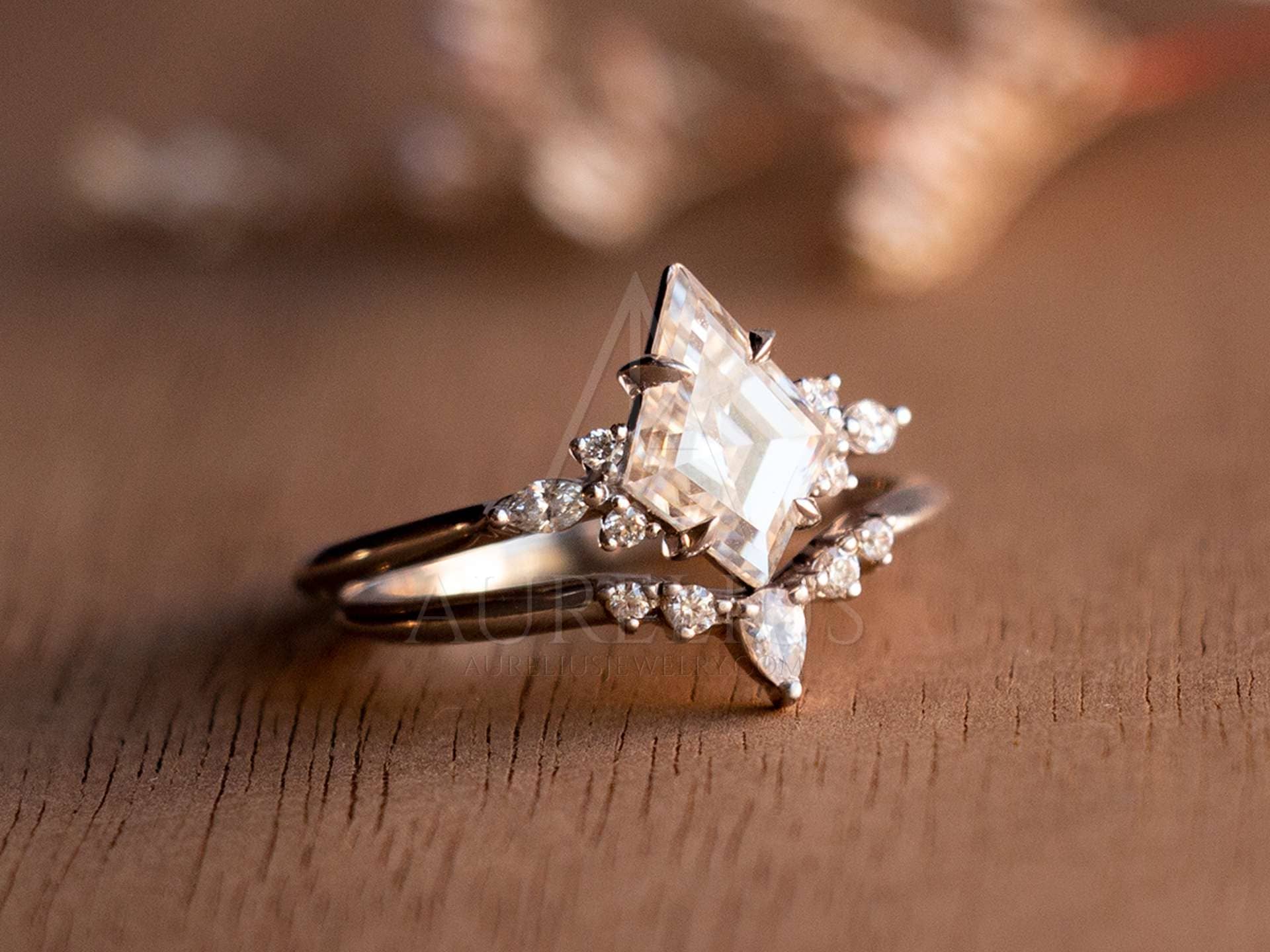Kite Moissanite and Diamond Engagement Set - Aurelius Jewelry