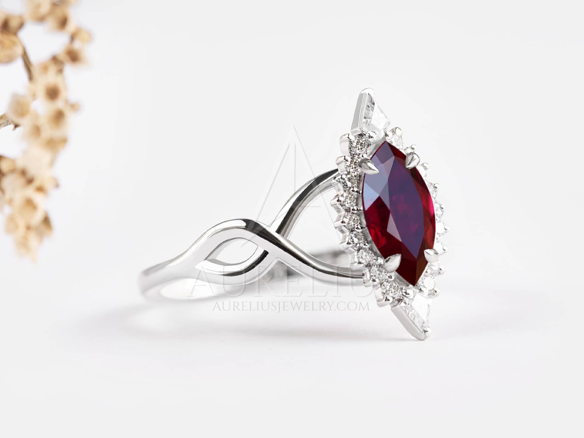 Marquise Halo Ruby Engagement Ring - Kaia - Image 4