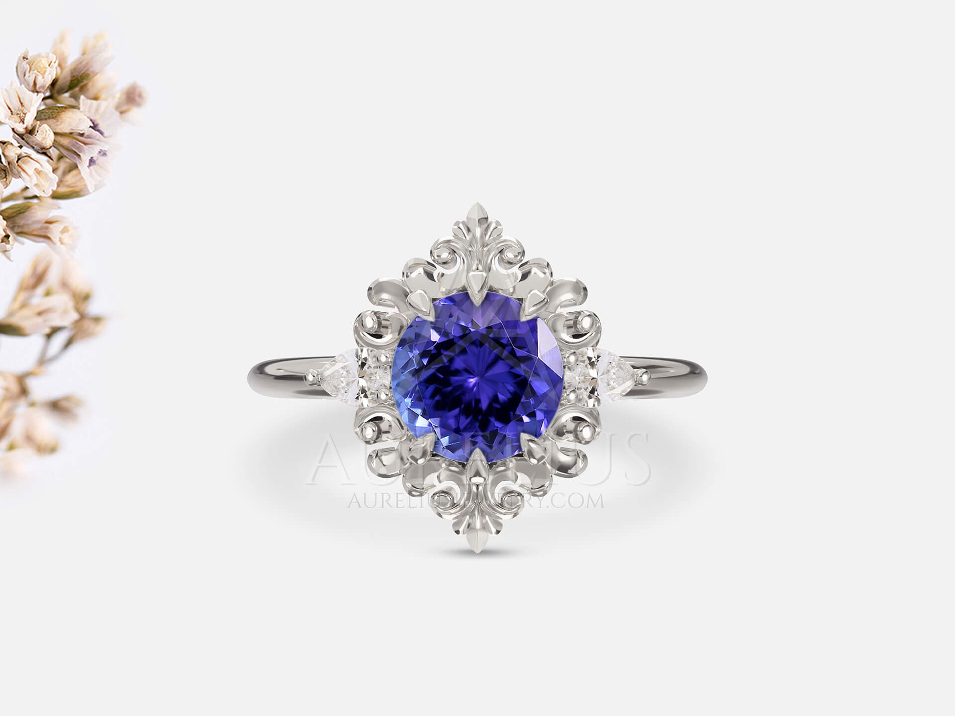 Vintage Tanzanite Ring with Diamonds - Lilian
