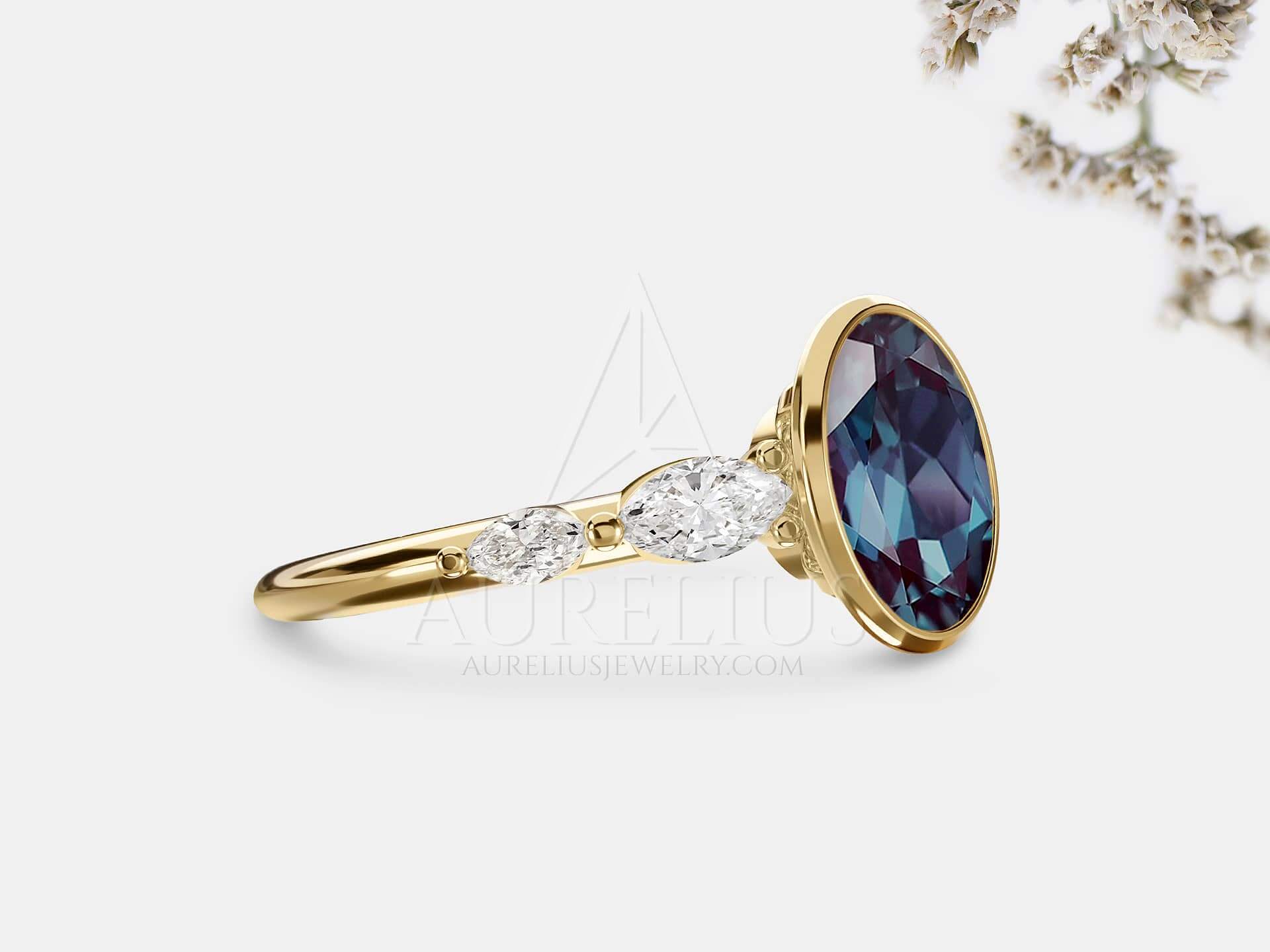 Oval Alexandrite Bezel Set Engagement Ring - Naomi - Image 4